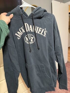 Jack Daniels Navy Blue Hooded Sweatshirt with White Logo